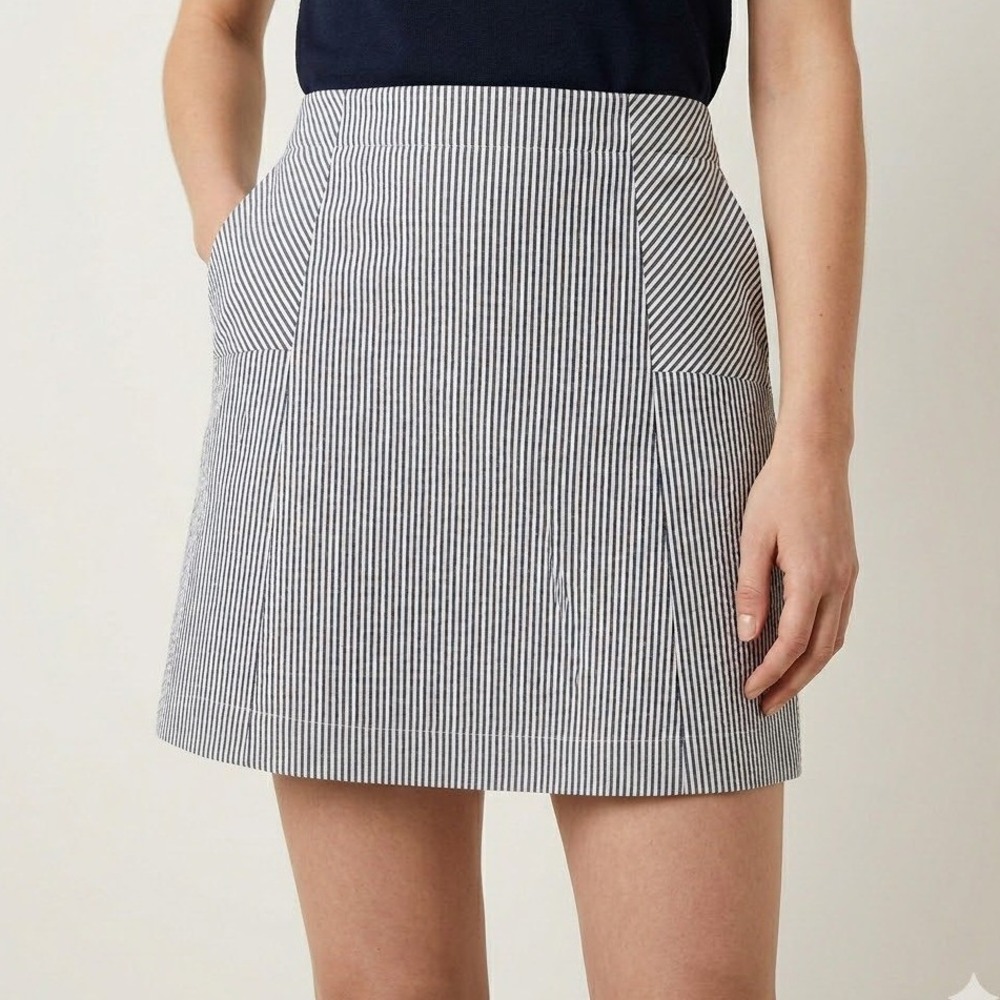 Talbots Petites Blue White Striped A-Line‎ Skirt Size 6P Cotton Lined Summer